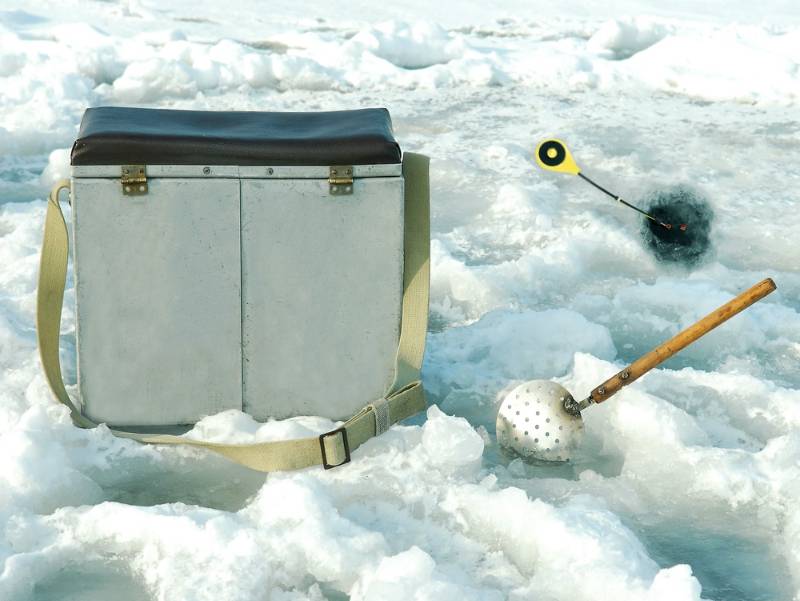 winter-fishing-rods-accessories-on-background |ice fishing rigs