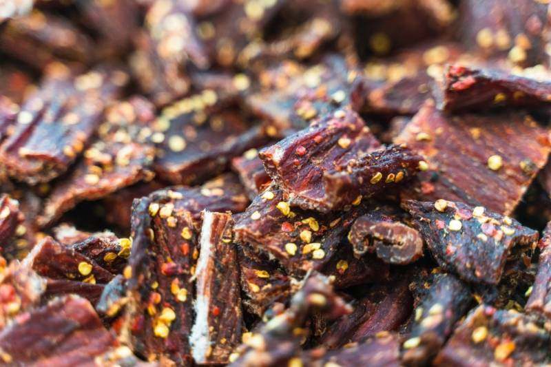 closeup-view-dehydrated-beef-pieces | dehydrated food