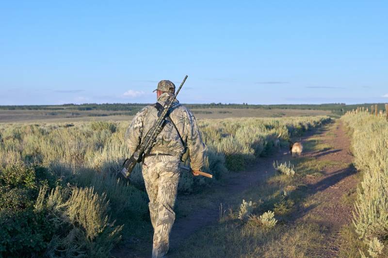 rear-view-hunter-walking-along-dirt | best coyote caliber