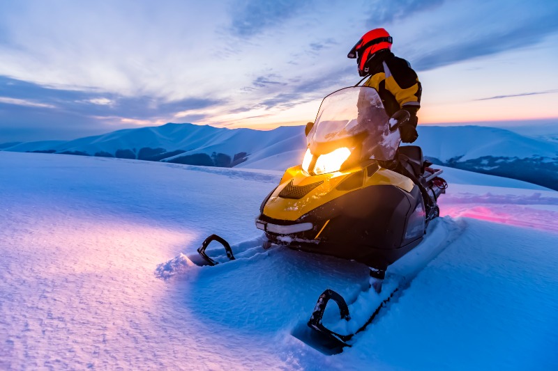 Rider on Snowmobile Beautiful Winter Day | Snowmobiling