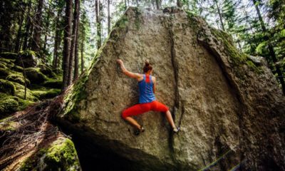 girl-climbing-hard-boulder-problem-forest | Bouldering In Yosemite With Jim Reynolds | Enormocast Podcast [LISTEN] | Featured
