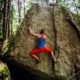 girl-climbing-hard-boulder-problem-forest | Bouldering In Yosemite With Jim Reynolds | Enormocast Podcast [LISTEN] | Featured